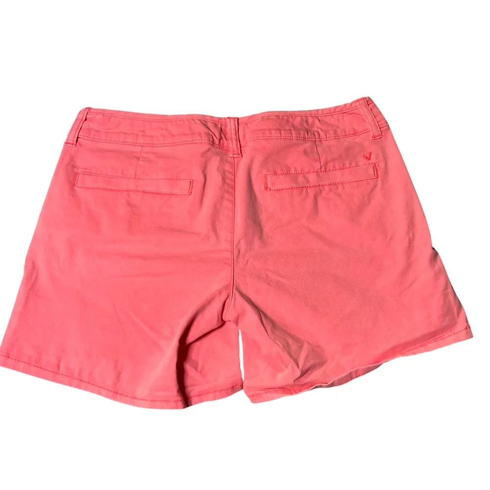 American Eagle Midi Stretch Shorts Womens 4 Neon Pink Coral Chino Summer Casual